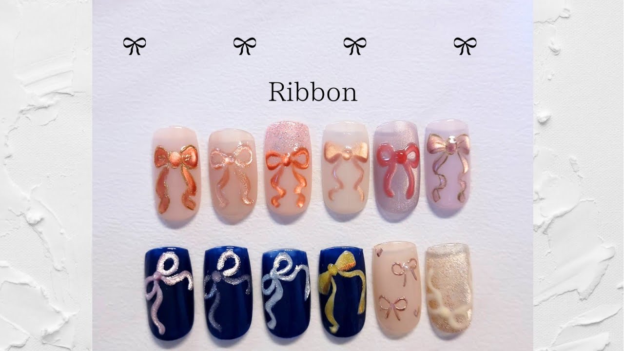【リボンネイル】パーツ・シールなしの手描きで可愛いリボン🎀 セルフネイル