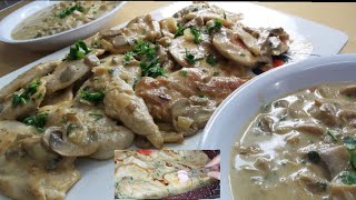 شرحات صدورة الدجاج بصوص الألفريدو الأبيض والماشروم (الفطر)️ chicken alfredo باستعمال كريمة الطهي