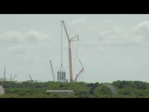SpaceX puts in place the first tower segment for Florida Starship launch pad