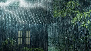 Heavy Rainy Night to Sleep Instantly | Heavy Pouring Rain &amp; Mighty Thunder Sounds | White Noise Rain