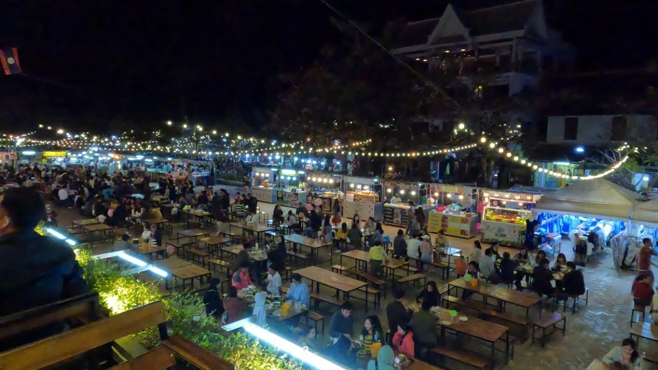 Christmas celebrations in luang prabang laos  Part 3 | walking tour 4k60fps | food and night market