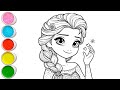 Cute Elsa Frozen Drawing for kids, Painting &amp; Coloring for kids, Toddlers | Let's Draw Together