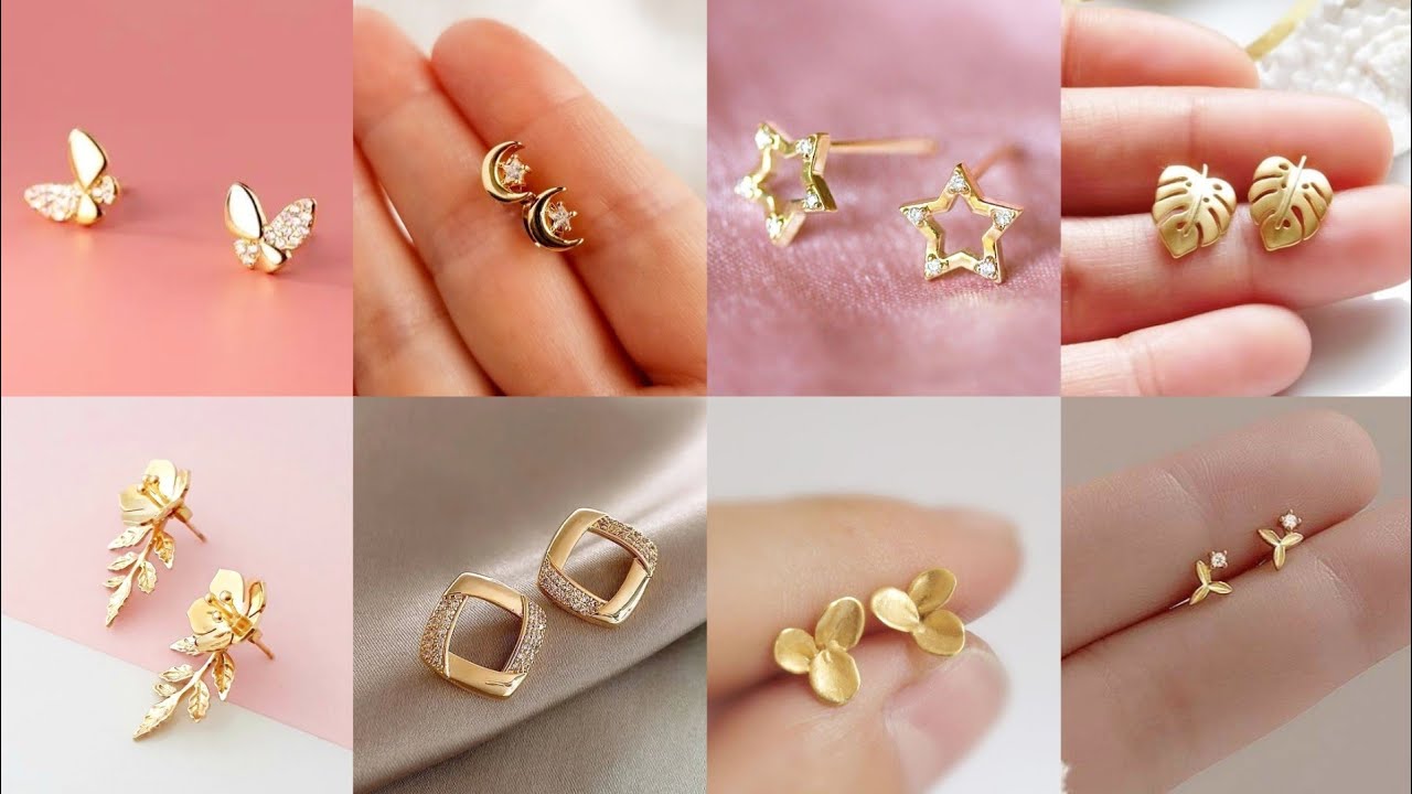 Cute Small Real Gold Design Forming Studs Daily Use Earring Collections  ER1553