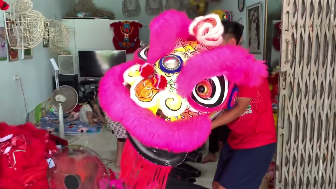 bán đầu lân vẽ màu hồng đuôi quần vải gấm lên lông cừu... - youtube