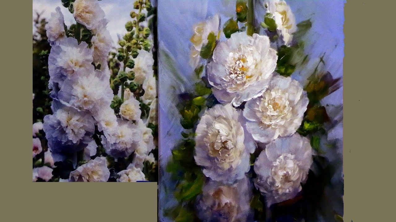 Painting Double HollyHocks with Acrylics or Oils- Wet in Wet