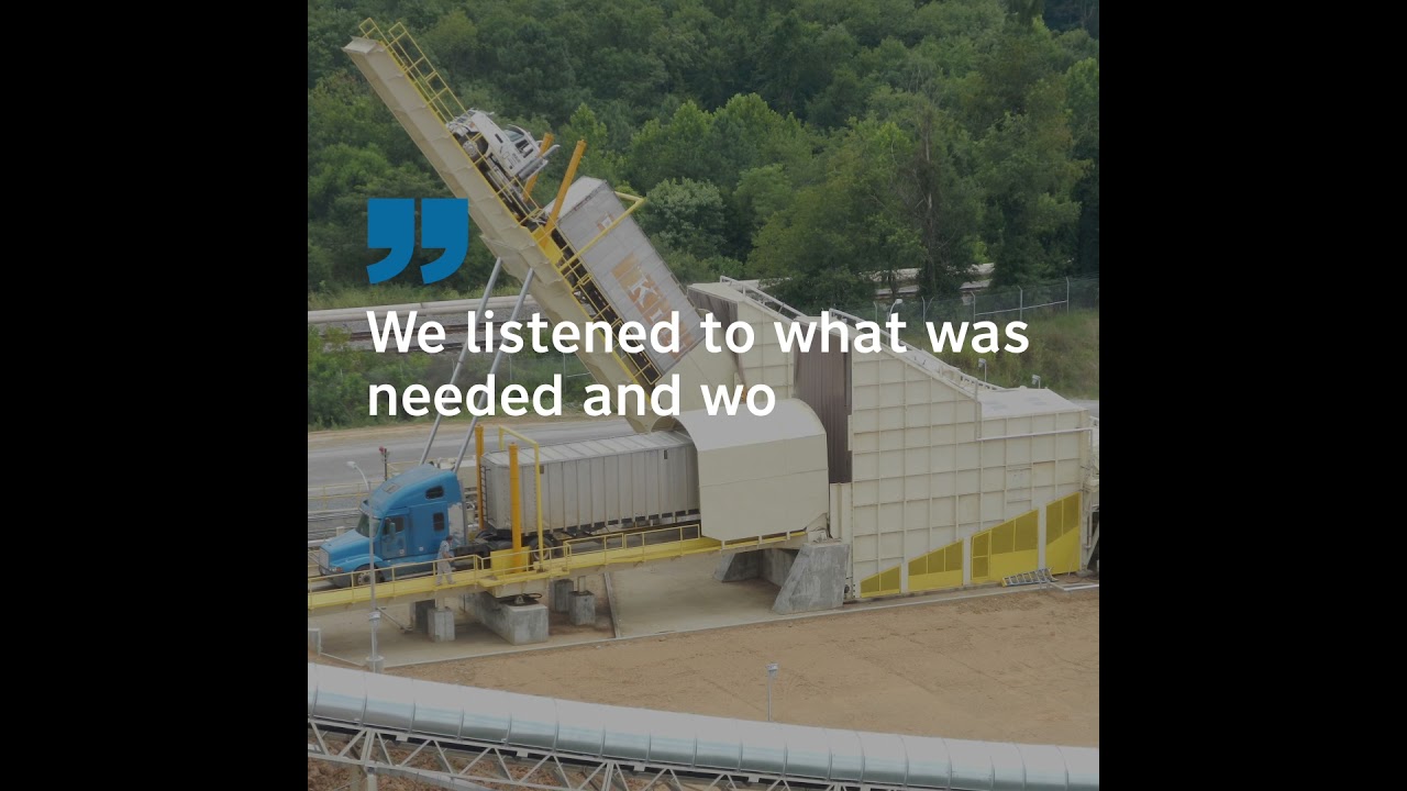 Bruks Siwertell customized truck unloader operating at a biomass plant in USA.
