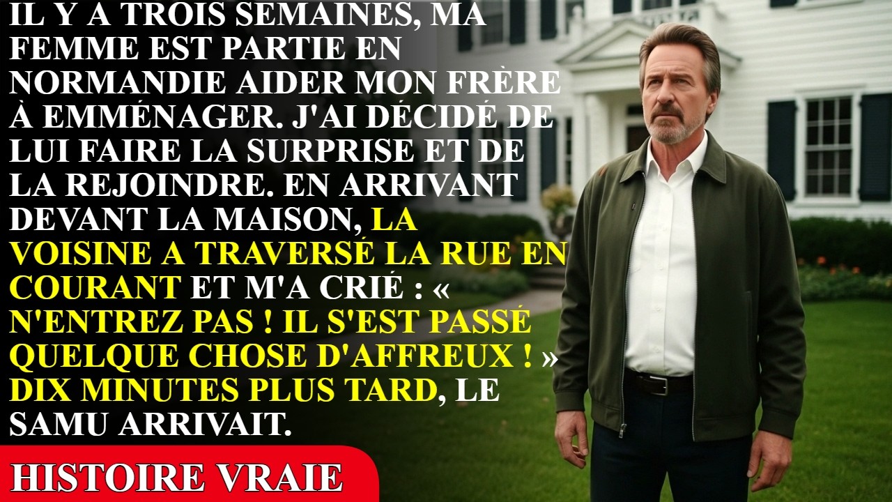 J’arrivais en surprise chez mon frère avec un bouquet de pivoines pour ma femme, quand une voisine a traversé la rue en courant, le visage déformé par la peur. « N’entrez pas. Il est arrivé...