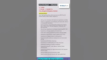 Citiustech | Java Developer | Bangalore | FullStack SpringBoot Kafka Microservices #shorts #ytshorts