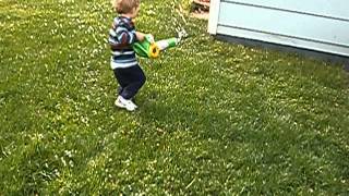 Chase and his Little Tikes Leaf Bubble Blower