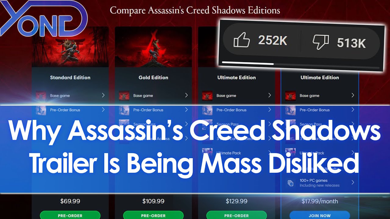 Assassin’s Creed Shadows trailer mass disliked, Ubisoft lock quests behind pricey editions/preorder