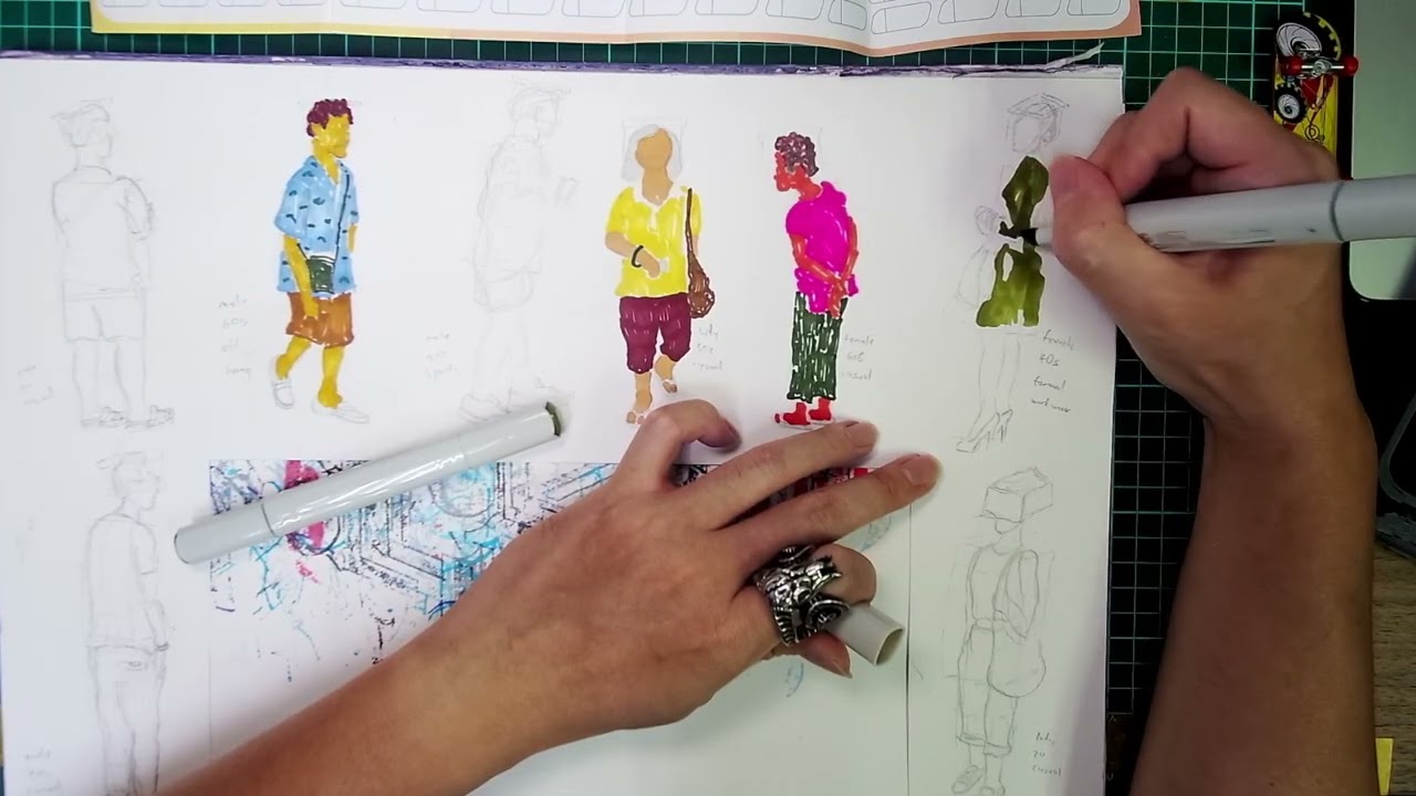 Monochrome robot dreams of people?  -  Coloring session with Ink and Markers (Part 4/6)