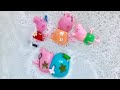 Bubble bath with puppy and peppa pig toys