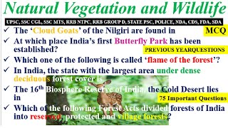 Natural Vegetation and Wildlife of India MCQs for all competitive exams || National Parks, Forests|