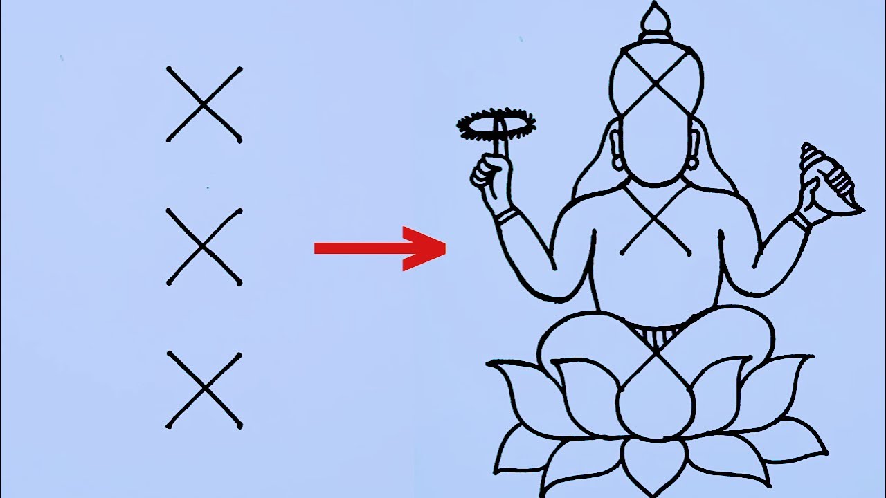How to draw a Lord Vishnu from 2×6 dots easy // Easy Lord Vishnu