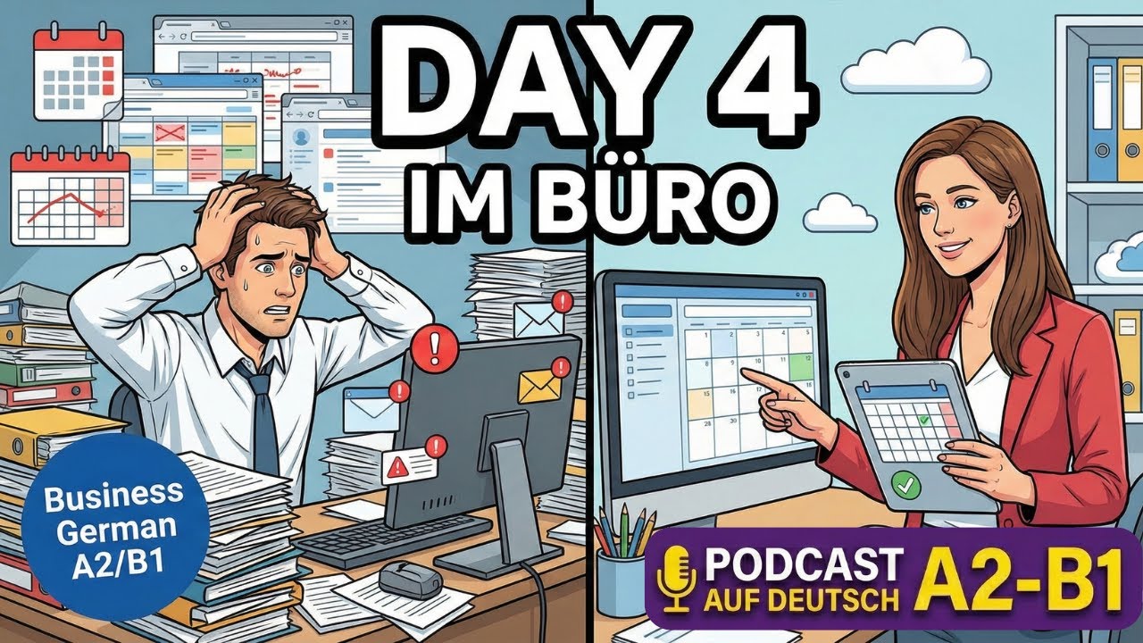 Day 4: Real German Conversation — At the Office | German101 Podcast (A2-B1)