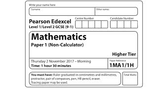 NOVEMBER 2017  Edexcel 9-1 Paper 1 GCSE Maths Higher non-calculator FULL walkthrough