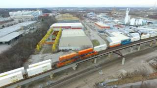 3 BNSF and an Amtrak Drone Video HD in East KC W/ sound!