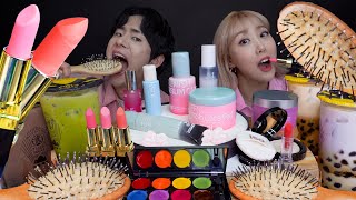 SUB) ASMR MUKBANG 소리대박!먹는 화장품💄빗먹방! 쿠션,립스틱,쉐도우,세럼,패드,흑당버블티 까지!! EDIBLE COSMETIC EATING SHOW!