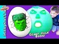 Giant HULK Surprise Eggs! HERO Smash Toys + Sandbox Water Family Fun HobbyKidsVids