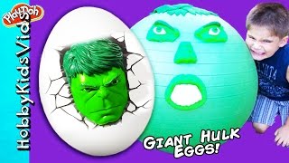 Giant HULK Surprise Eggs! HERO Smash Toys + Sandbox Water Family Fun HobbyKidsVids screenshot 1