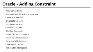 Oracle - Adding a Constraint | Oracle Rename Constraint Name | Rename table Column | Purging Table