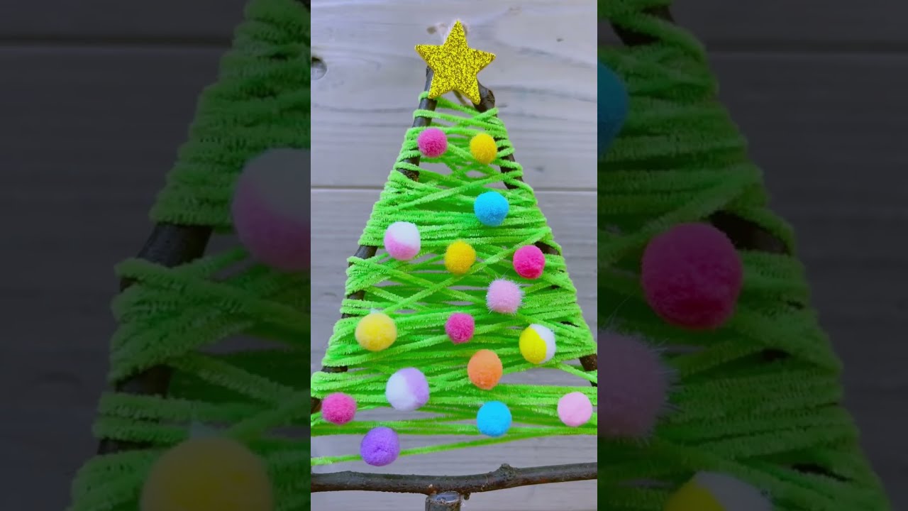 枝と毛糸でクリスマスツリーオーナメント#shorts - YouTube