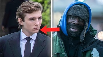 Homeless man asks Barron Trump can you give me 1$ Barron Trump