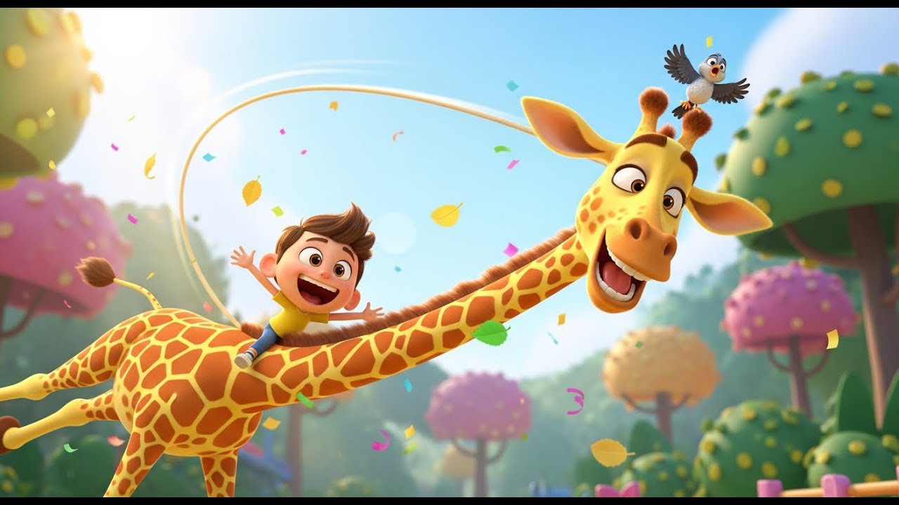 Giraffe on a Swing | Funny Breakfast Song for Kids 🦒🥞🎶