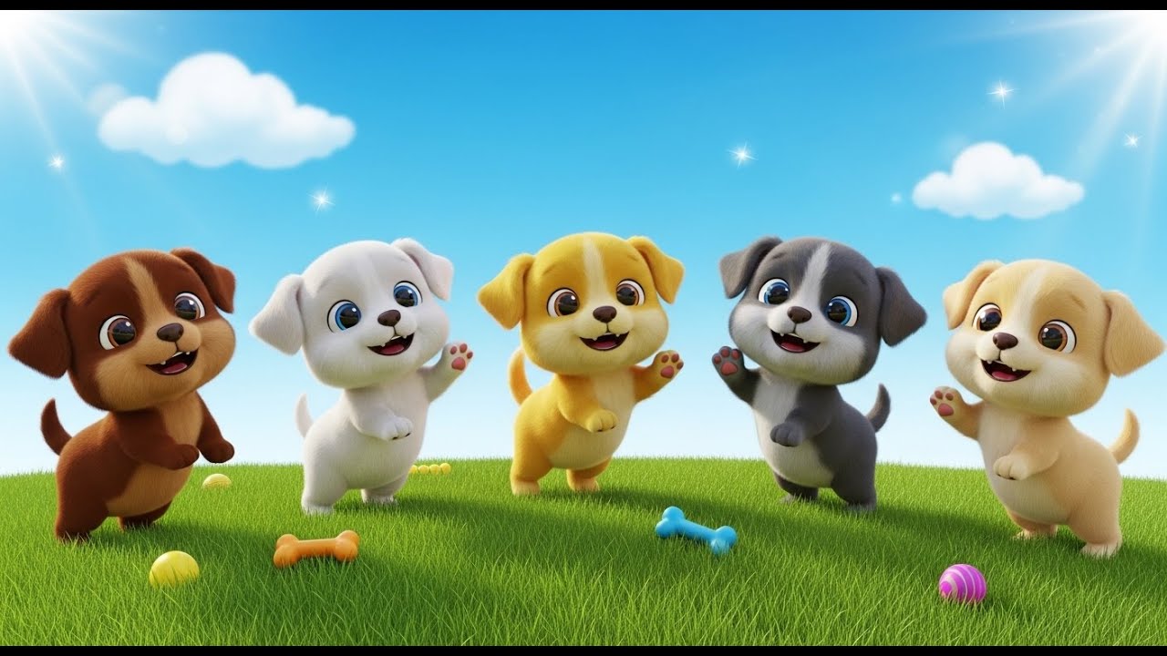 Fünf kleine Welpen bewegen sich | Fröhliches Bewegungslied für Kinder