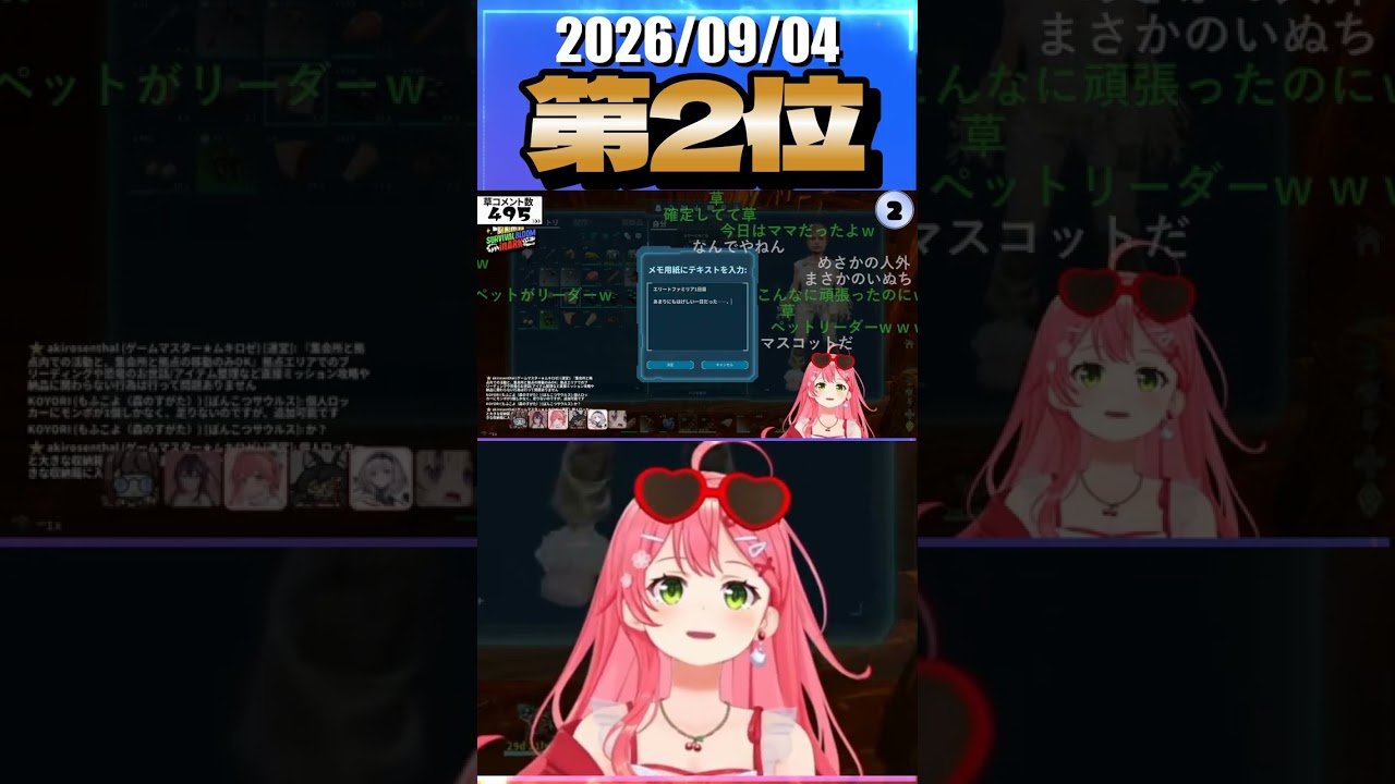 9/4 草コメント数ランキング第2位 #さくらみこ 5時間5分ごろ