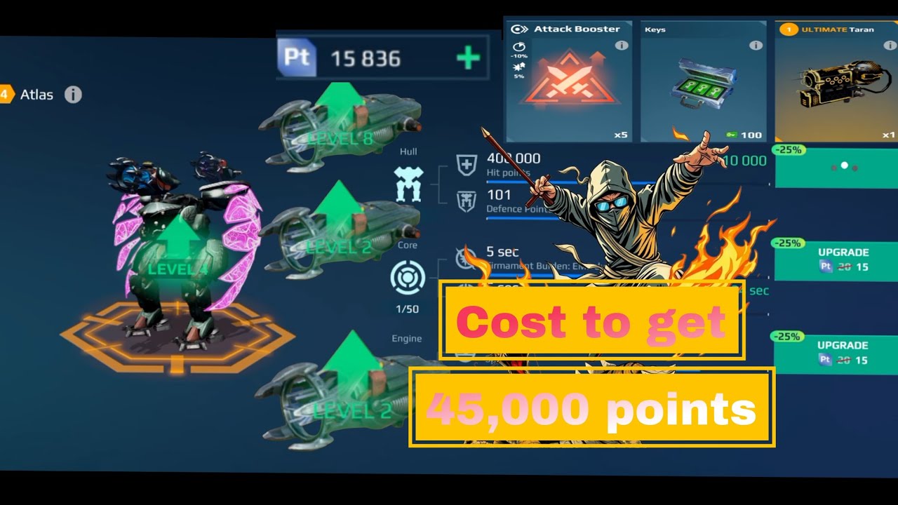 War Robots.. How much did you spend to upgrade Titan Atlas and its weapons and get 45,000 points? 