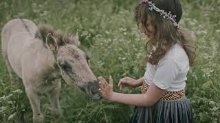 Summer Solstice. Girl &amp; Wild Horses