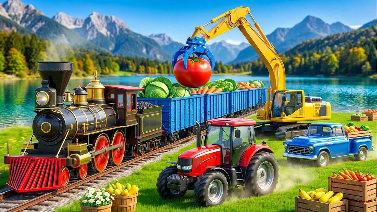 Farm Works: Epic Harvest with Tractors, Excavators & Trains 🚜🚂🍅| FARM VEHICLES