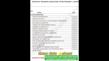 UP polytechnic date sheet 2023 👍👍6sem computer science and engineering #examdate #polytechnic #bteup