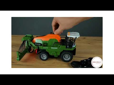 Детский комбайн на радиоуправлении Игрушечная сельхозтехника Трактор для ферм распыления воды свет звуки пульт, видео 1