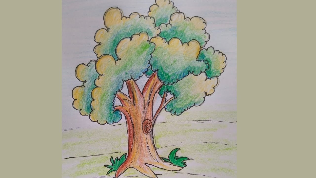 Easy tree drawing/step by step tree drawing for beginners/tree drawing ...