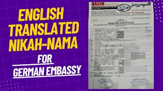 English Translation of Urdu Nikah Nama for German Embassy | Family Reunion Visa