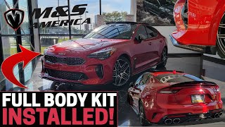 2022 Kia Stinger GT2 FULL BODY KIT INSTALL! M&S Front Splitter Side Skirts And Spoiler!