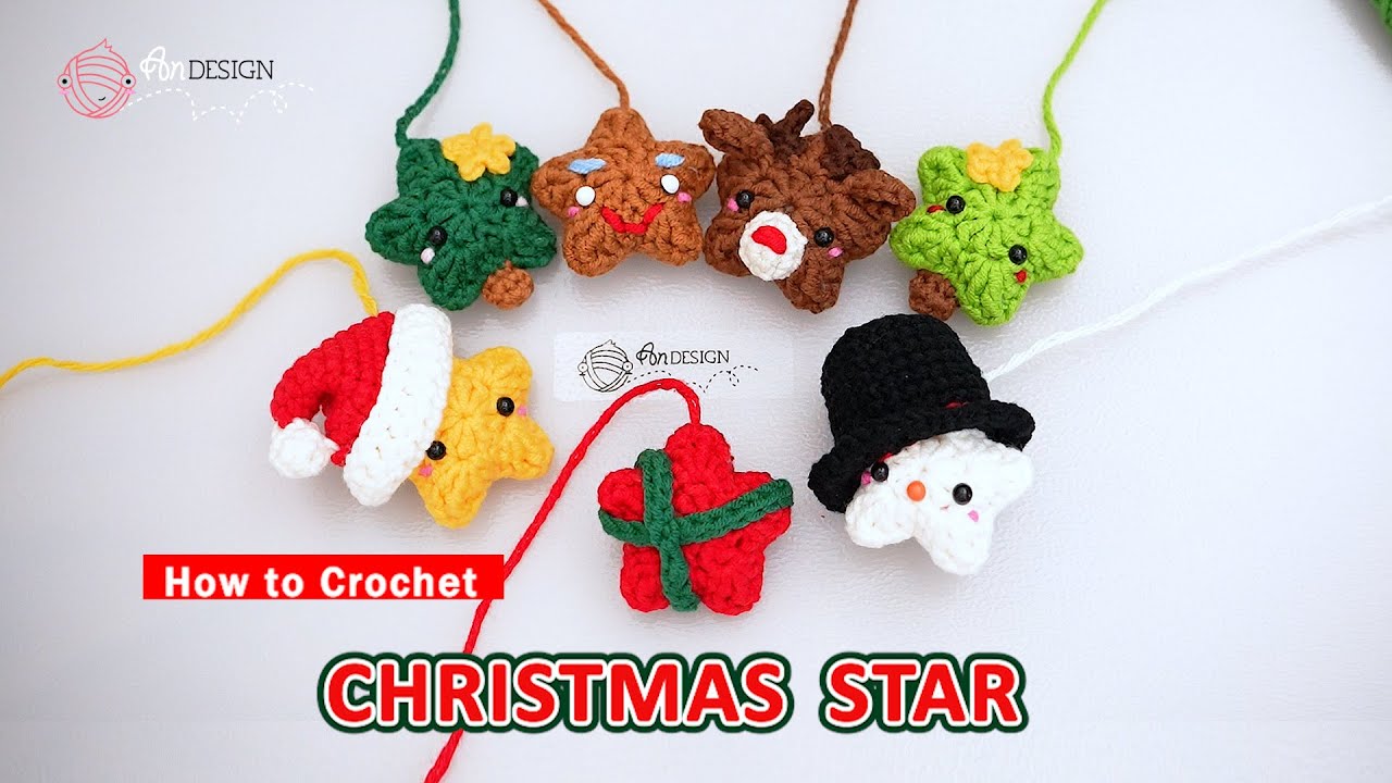Милые рождественские звёздочки, связанные крючком 🎄 | 5 рождественских звёздочек, связанных крючк...