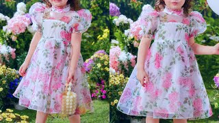 Adorable Partywaer Organza Puff Sleeve Baby Frock Cutting and Stitching | Easy and beautiful Frock screenshot 4