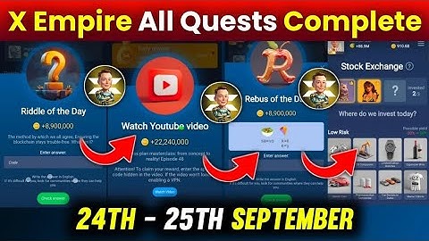 24 September All Quests Code X EmpireRebus Of The Day|| Riddle Of The DayYouTube Video Code