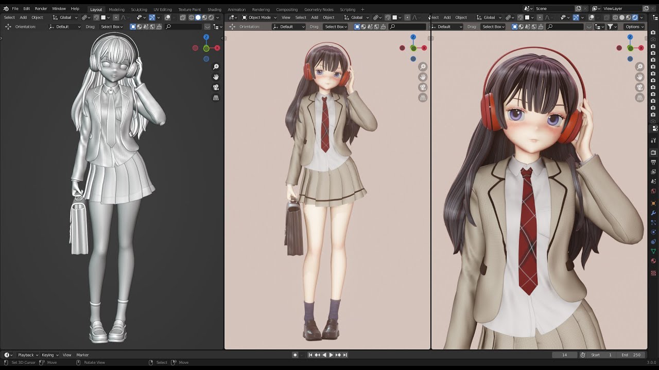 Blender 3.0 - Anime School Girl modeling 