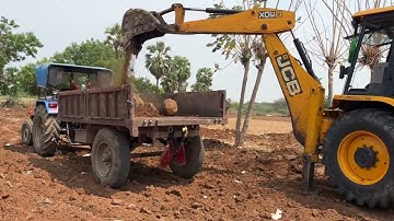 JCB 3dx Backhole loading Stones in Sonalika Tractor video Part -04 || JCB LOADING || SRIKANTH SS