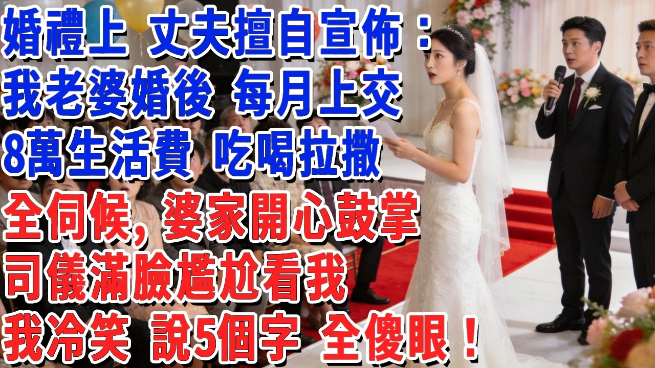 婚禮上 丈夫擅自宣佈：我老婆婚後 每月上交8萬生活費，吃喝拉撒全伺候，婆家開心鼓掌 司儀滿臉尷尬看我，我冷笑 說5個字 全傻眼！#小娟講故事 #情感故事 #老年生活