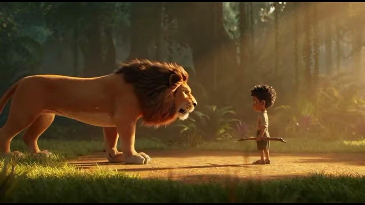 “Hungry Lion Meets Brave Kid 😱🦁 | Amazing Animated Story”