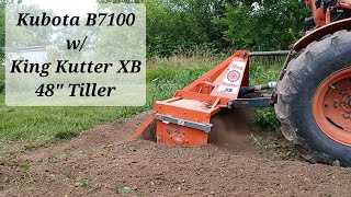 Tilling Garden Soil Kubota B7100 HST and King Kutter XB 48 Homestead 4x4 Mini Tractor Dirt Prep