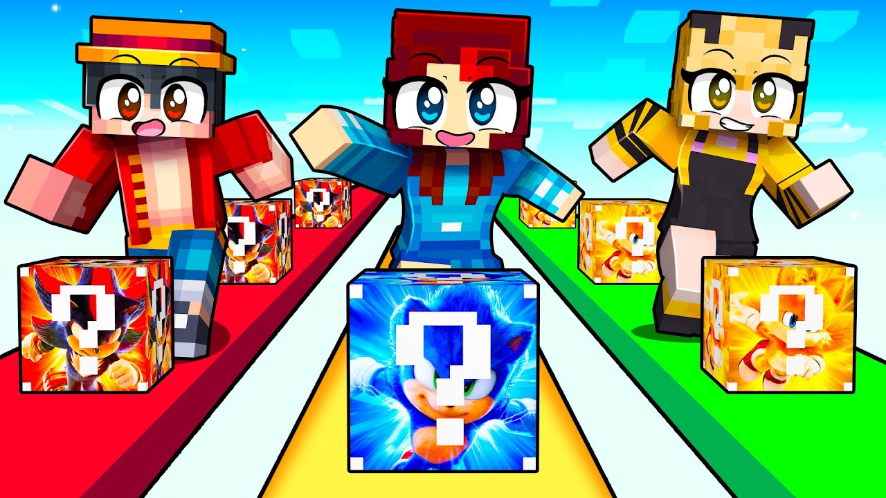 MINECRAFT: ¡CARRERA de LUCKYBLOCKS de SONIC! 😎💥😱
