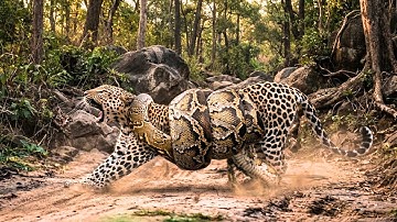 누가 이길까: 표범인가, 거대 비단뱀인가?