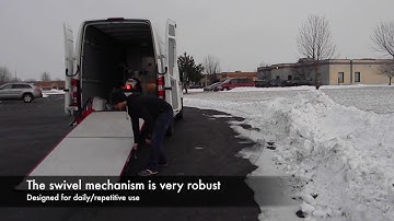 Mercedes Sprinter High Roof van with high capacity ramp demonstrating moped loading and unloading.
