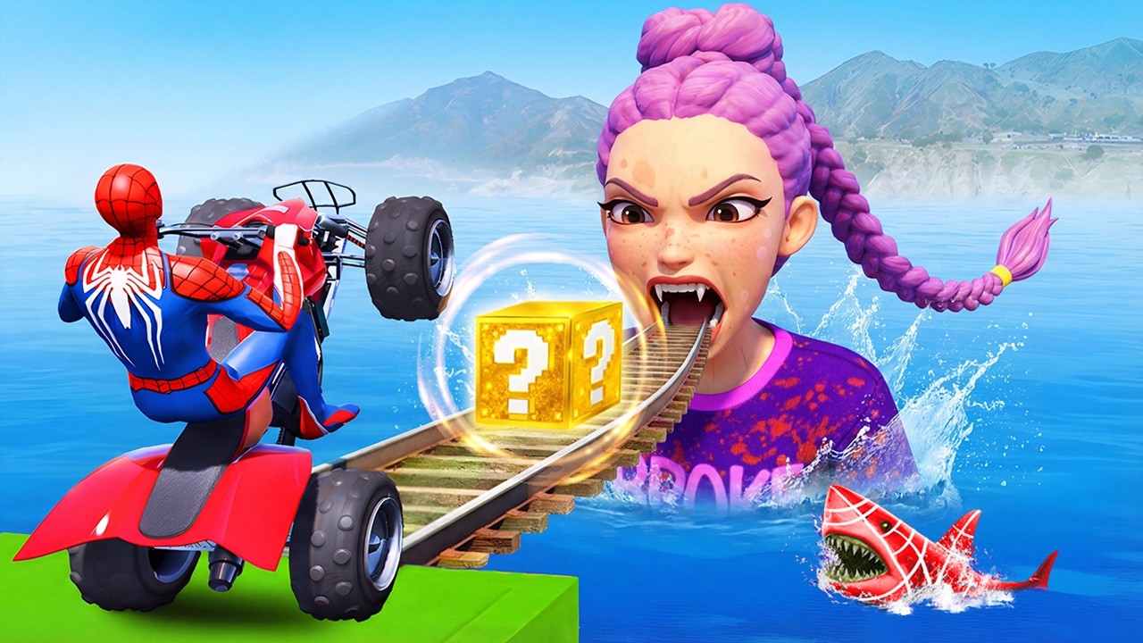 SPIDER-MAN vs Giant RUMI With MYSTERY BOX Challenge | GTA 5 Epic Motorcycle Stunts & Funny Moments